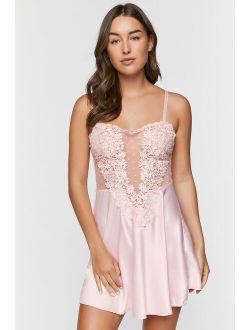 Floral Lace Satin Lingerie Slip Blush