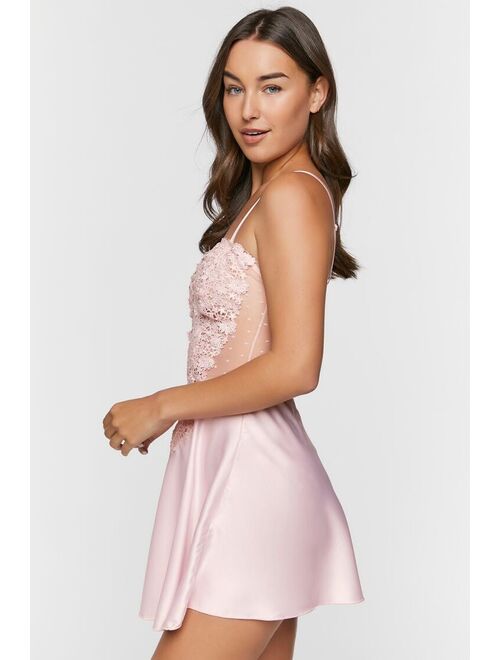 Forever 21 Floral Lace Satin Lingerie Slip Blush