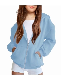 Girls Zip Up Hoodies Teen Fleece Full-Zip Sweatshirts Jacket Casual Fall Hoodie with Pocket
