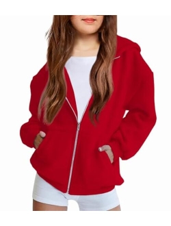 Girls Zip Up Hoodies Teen Fleece Full-Zip Sweatshirts Jacket Casual Fall Hoodie with Pocket