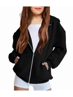 Girls Zip Up Hoodies Teen Fleece Full-Zip Sweatshirts Jacket Casual Fall Hoodie with Pocket