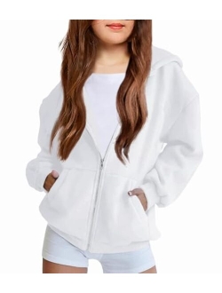 Girls Zip Up Hoodies Teen Fleece Full-Zip Sweatshirts Jacket Casual Fall Hoodie with Pocket