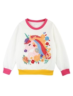 Joketiger Girls Sweatshirts Animals Embroidery Print Cotton Tops Pullover Toddler long Sleeve sweatshirt 3-9 Years