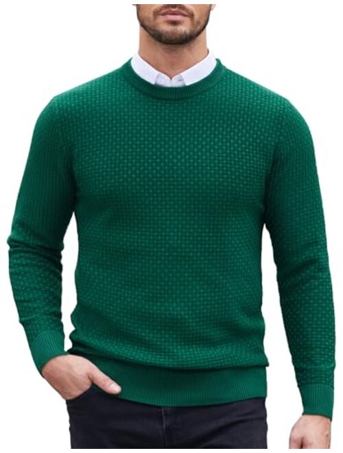 COOFANDY Men Dress Crewneck Sweater Pullover Knit Long Sleeve Casual Slim Fit Sweater