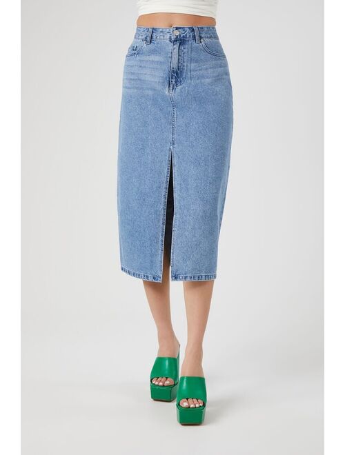 Forever 21 Denim Maxi Skirt Light Denim