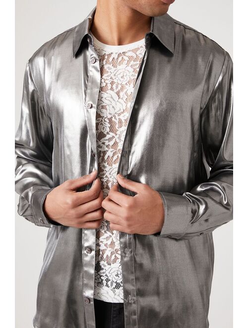 Forever 21 Metallic Long Sleeve Shirt Silver