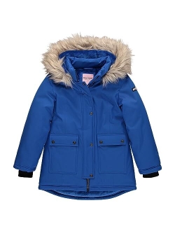 Girls Puffer Jacket, Laminated Bubble Kids Coat with Fur Hoodie