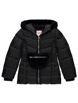 Girls Puffer Jacket, Laminated Bubble Kids Coat with Fur Hoodie