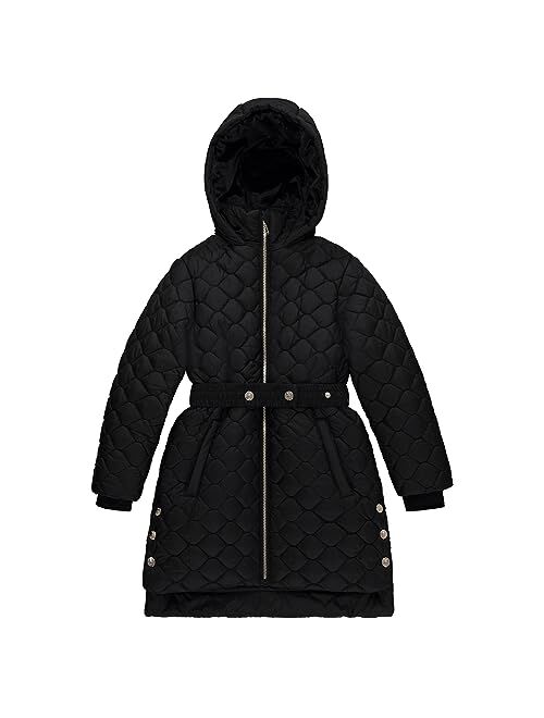 Juicy Couture Girls Puffer Jacket, Laminated Bubble Kids Coat with Fur Hoodie