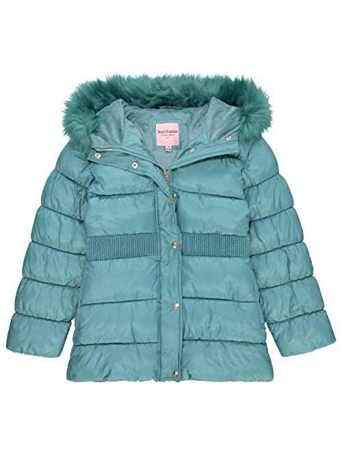 Juicy Couture Girls Puffer Jacket, Laminated Bubble Kids Coat with Fur Hoodie