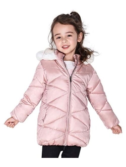 SOLOCOTE Girls Winter Coats Hooded Sherpa Lined Lightweight Jacket Thick Warm Puffy Waterproof Windproof Cotton Shiny Jackets