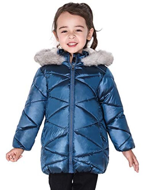 SOLOCOTE Girls Winter Coats Hooded Sherpa Lined Lightweight Jacket Thick Warm Puffy Waterproof Windproof Cotton Shiny Jackets