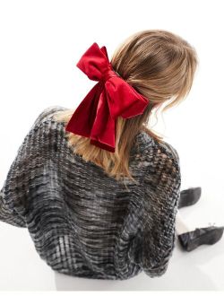 oversized bow hair clip in red velvet