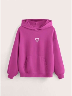 SHEIN Teen Girl Heart Print Kangaroo Pocket Hoodie