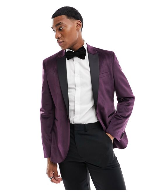 ASOS DESIGN skinny velvet blazer in plum