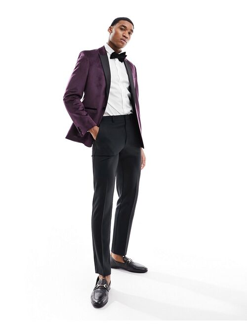 ASOS DESIGN skinny velvet blazer in plum