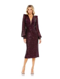 Women's Ieena Sequined Structured Bishop Sleeve Midi Dress