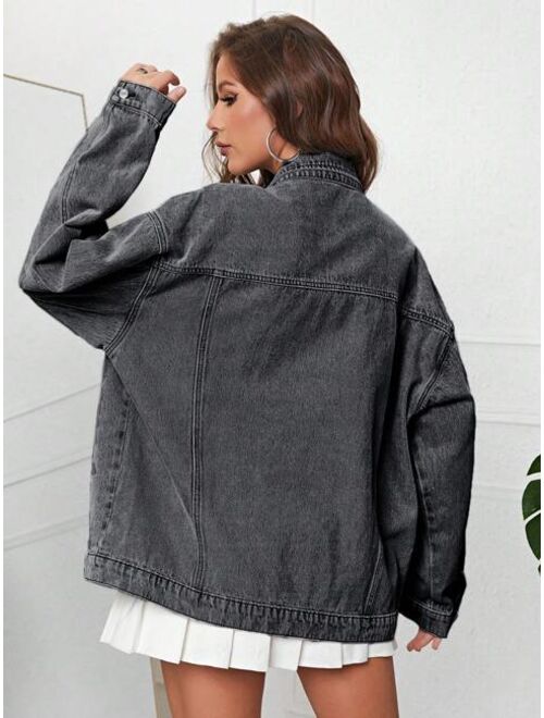 Shein Flap Pocket Drop Shoulder Denim Jacket