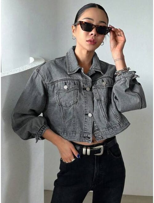 DAZY Drop Shoulder Crop Denim Jacket