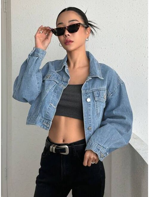 DAZY Drop Shoulder Crop Denim Jacket