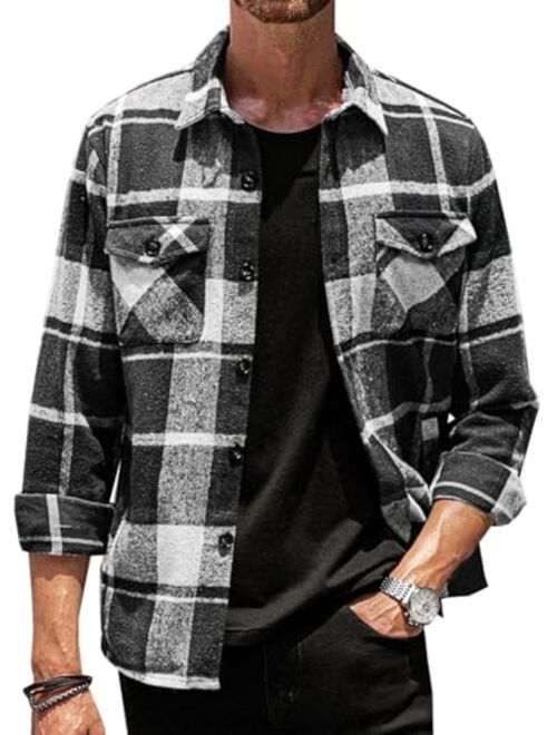 Gafeng Mens Long Sleeve Flannel Shirt Casual Regular Fit Button Down Plaid Shirts with Pockets