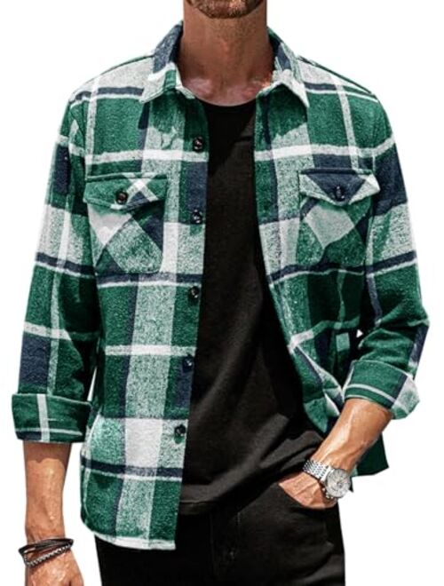 Gafeng Mens Long Sleeve Flannel Shirt Casual Regular Fit Button Down Plaid Shirts with Pockets