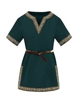 Gafeng Kids Medieval Knight Costume Tunic Renaissance V Neck Shirt Viking Vintage Warrior Halloween Tops