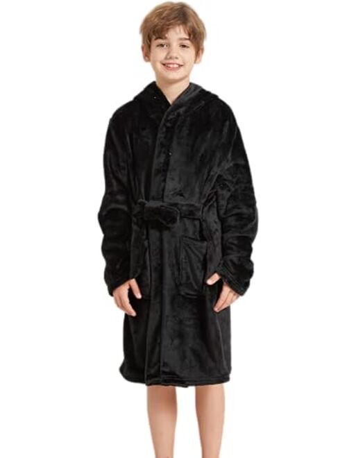 BTPEIHTD Kids Hooded Bathrobe Girls Soft Plush Hooded Flannel Pajamas Sleepwear Boys Spa Robe