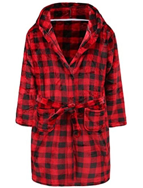 BTPEIHTD Kids Hooded Bathrobe Girls Soft Plush Hooded Flannel Pajamas Sleepwear Boys Spa Robe