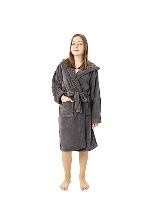 BC BARE COTTON Kids Microfiber Fleece Hooded Robe