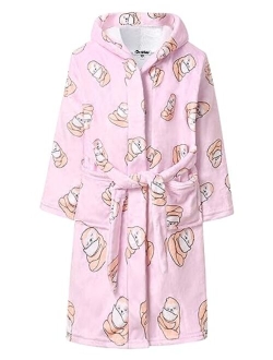 Girls Bathrobes Kids Hooded Robes Plush Fleece Pajamas Soft Coral Sleepwear