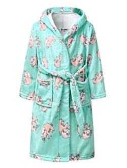 Girls Bathrobes Kids Hooded Robes Plush Fleece Pajamas Soft Coral Sleepwear