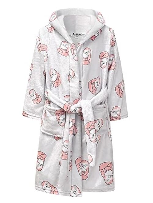 Jxstar Girls Bathrobes Kids Hooded Robes Plush Fleece Pajamas Soft Coral Sleepwear