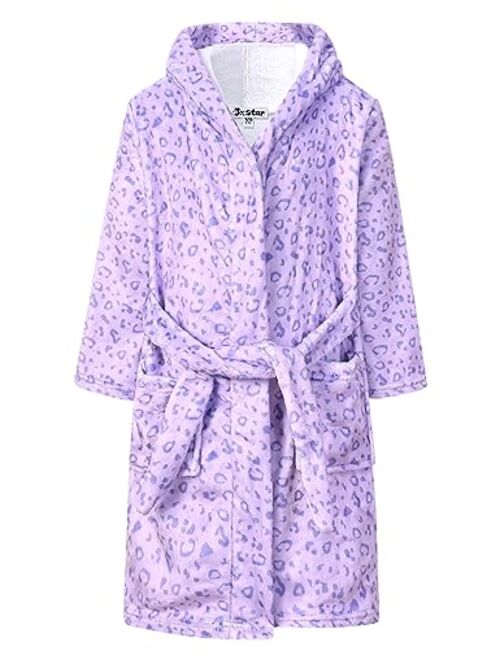 Jxstar Girls Bathrobes Kids Hooded Robes Plush Fleece Pajamas Soft Coral Sleepwear