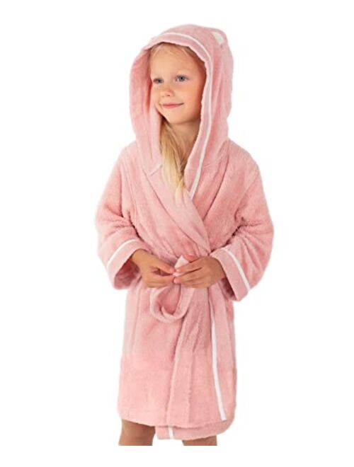 Warm Cuddles Premium Soft Bath Robe for Toddlers Babies Kids - Rayon from Organic Bamboo Toddler Robe with Hood - Girls Robe Boys Robe