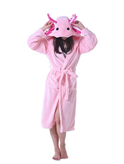 CuteOn Bathrobe for Women Soft Fleece Hooded Plush Loungewear