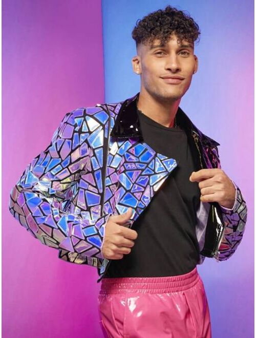 FeverCity Manfinity Fever City Men Holographic Geo Biker Jacket