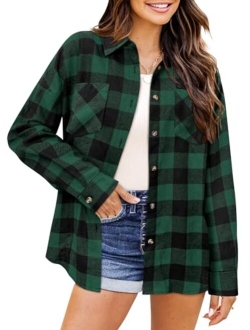 DOROSE Womens Flannel Shirts Long Sleeve Checked Plaid Shirt Button Down S-XXL