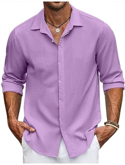 Men's Casual Shirt Long Sleeve Casual Button Down Shirt for Men Summer Beach Wedding Shirt