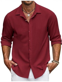 Men's Casual Shirt Long Sleeve Casual Button Down Shirt for Men Summer Beach Wedding Shirt