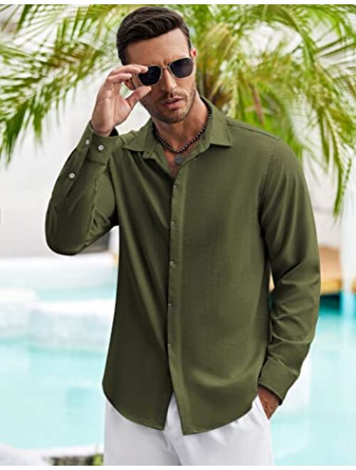 COOFANDY Men's Casual Shirt Long Sleeve Casual Button Down Shirt for Men Summer Beach Wedding Shirt