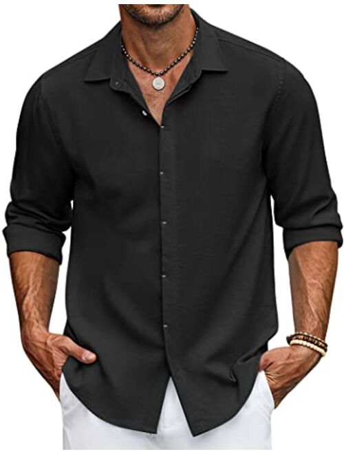 COOFANDY Men's Casual Shirt Long Sleeve Casual Button Down Shirt for Men Summer Beach Wedding Shirt