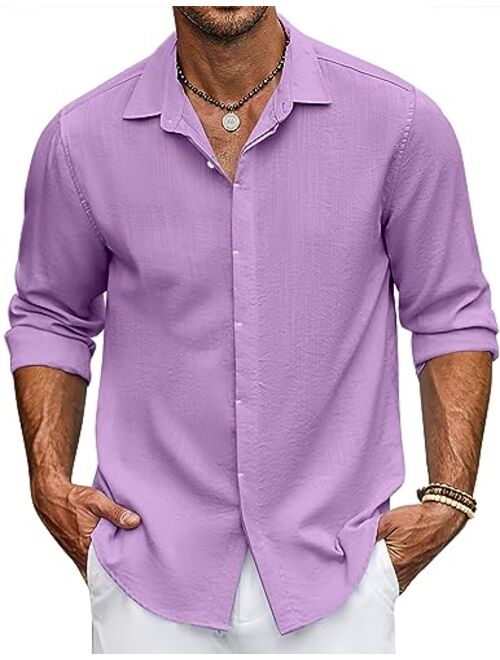 COOFANDY Men's Casual Shirt Long Sleeve Casual Button Down Shirt for Men Summer Beach Wedding Shirt