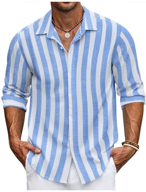 COOFANDY Men's Casual Shirt Long Sleeve Casual Button Down Shirt for Men Summer Beach Wedding Shirt