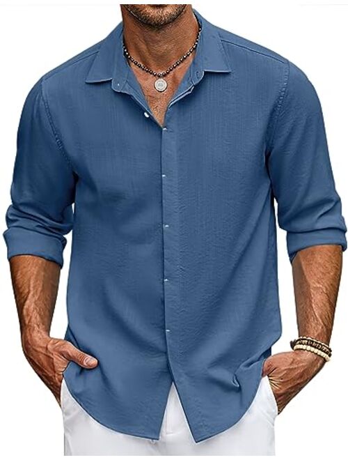 COOFANDY Men's Casual Shirt Long Sleeve Casual Button Down Shirt for Men Summer Beach Wedding Shirt