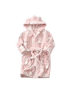 Ikevan Toddler Baby Boys Girls Hooded Thick Warm Flannel Bathrobe Night-robe Pajamas Girls Spa Robe Set