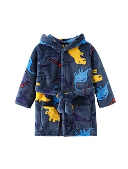 Ikevan Toddler Baby Boys Girls Hooded Thick Warm Flannel Bathrobe Night-robe Pajamas Girls Spa Robe Set