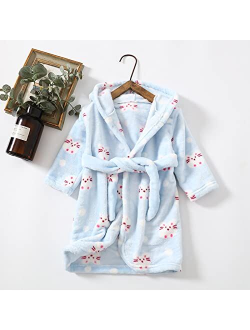 Ikevan Toddler Baby Boys Girls Hooded Thick Warm Flannel Bathrobe Night-robe Pajamas Girls Spa Robe Set