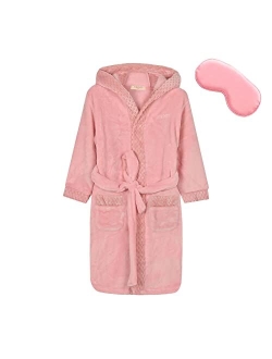 MGEOY Boys Girls Robe Soft Hooded Flannel Bathrobes for Kids With Silk Eye Sleep Mask Size 4-16