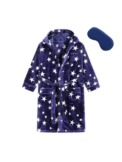 MGEOY Boys Girls Robe Soft Hooded Flannel Bathrobes for Kids With Silk Eye Sleep Mask Size 4-16